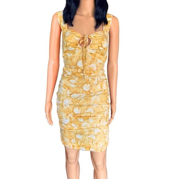 Louna Yellow Printed Cotton Blend Mini Dress - Picture 5 of 8